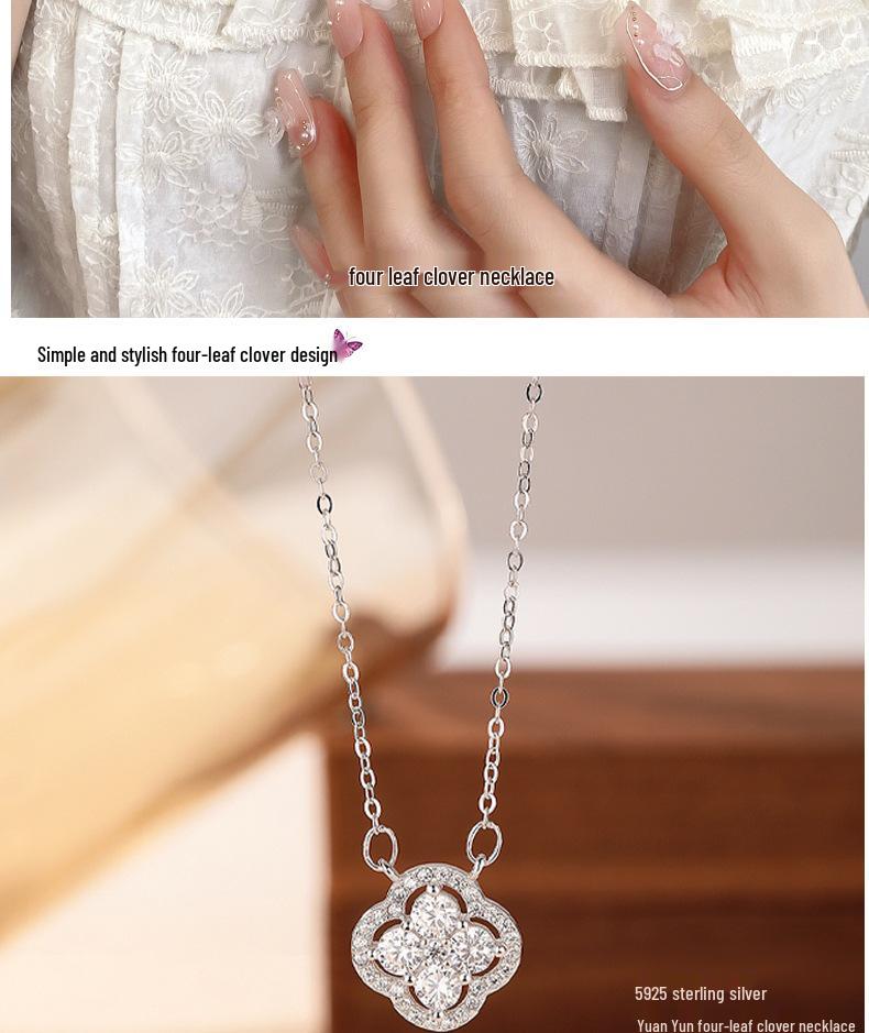 Elegant S925 Sterling Silver Four-Leaf Clover Necklace for Women - Luxe Design with Full Diamond Accent