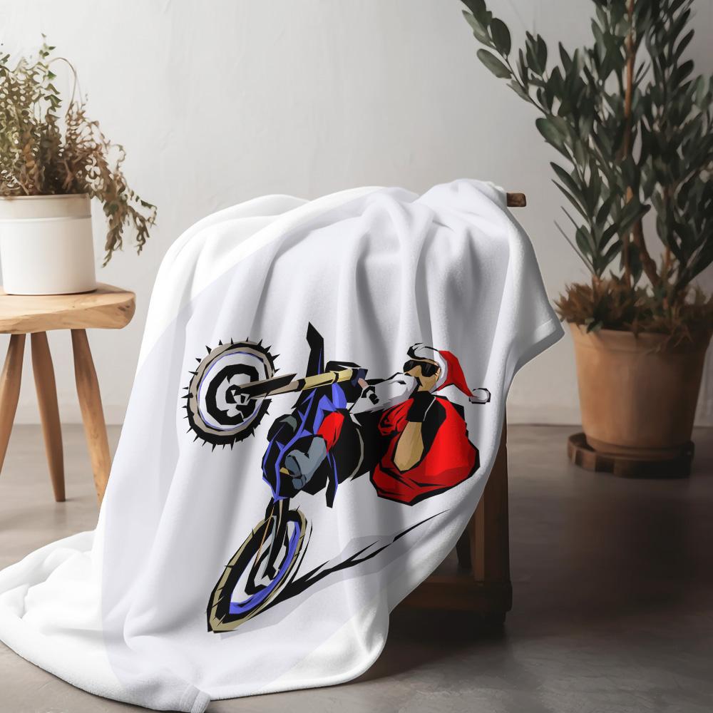 

Cozy Throw Blanket Christmas Santa Claus Motorcycle Gift Home Decor Reversible Fleece Warm Comfort Novelty Gift Idea Holiday Sea 75x90cm