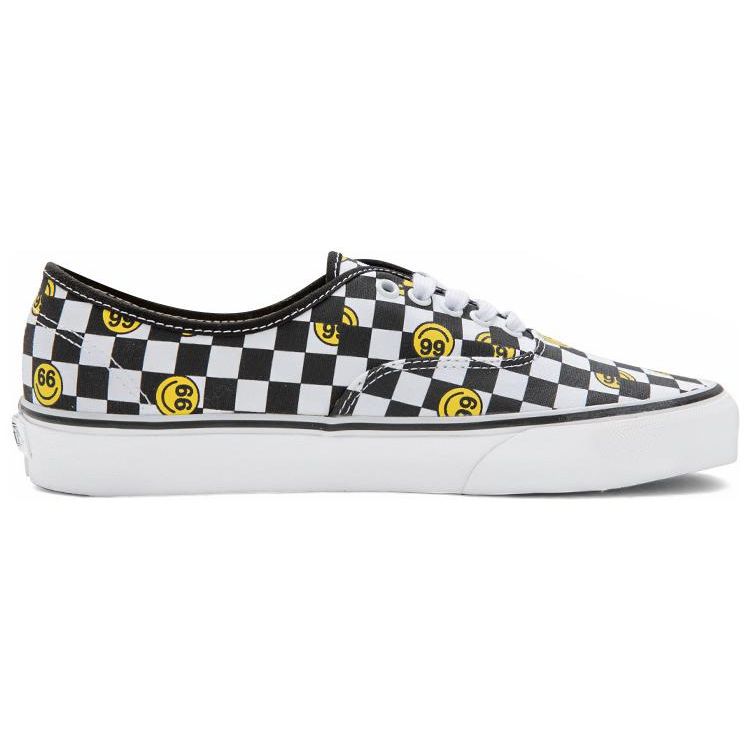 Vans Wallpaper Authentic Checkerboard Smile Print Durable Breathable Low-Top Canvas Shoes Unisex Sneakers Black White VN000EE3BP9