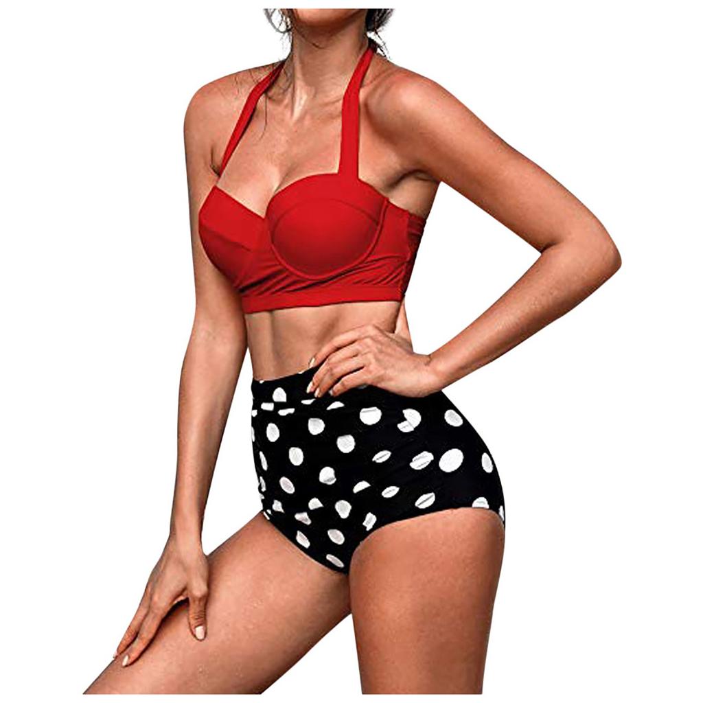 Set Bikini Două Piese cu Talie Înaltă cu Sutien cu Arcuri Curele Reglabile și Slip cu Volane pentru Femei Costume de Baie Îmbrăcăminte de Plajă