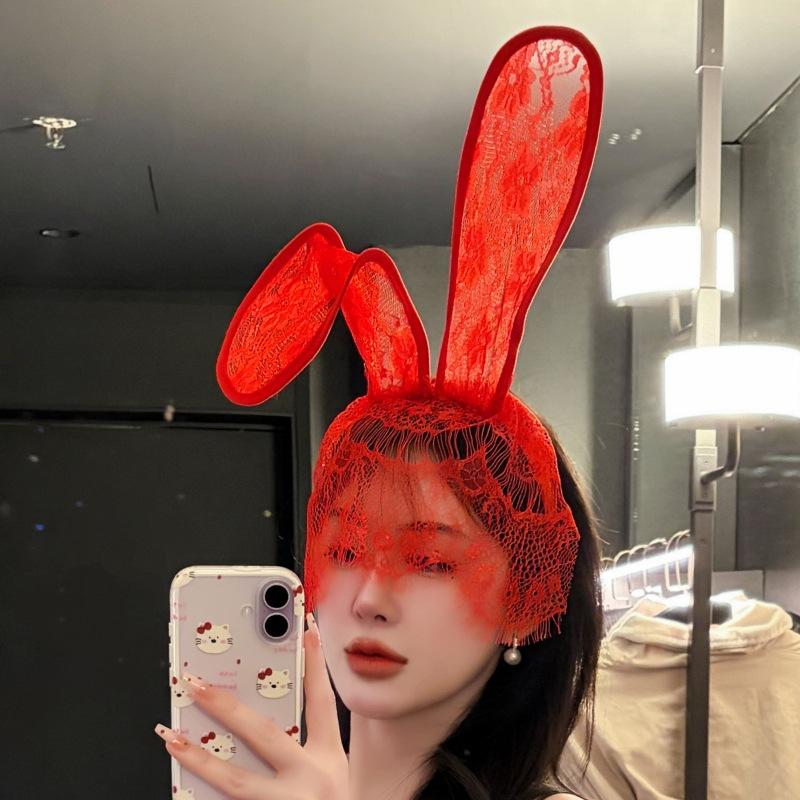 Sexy Lace Rabbit Ears Veil Headband Hairband Flirting Tease Internet celebrity Hair Accessories