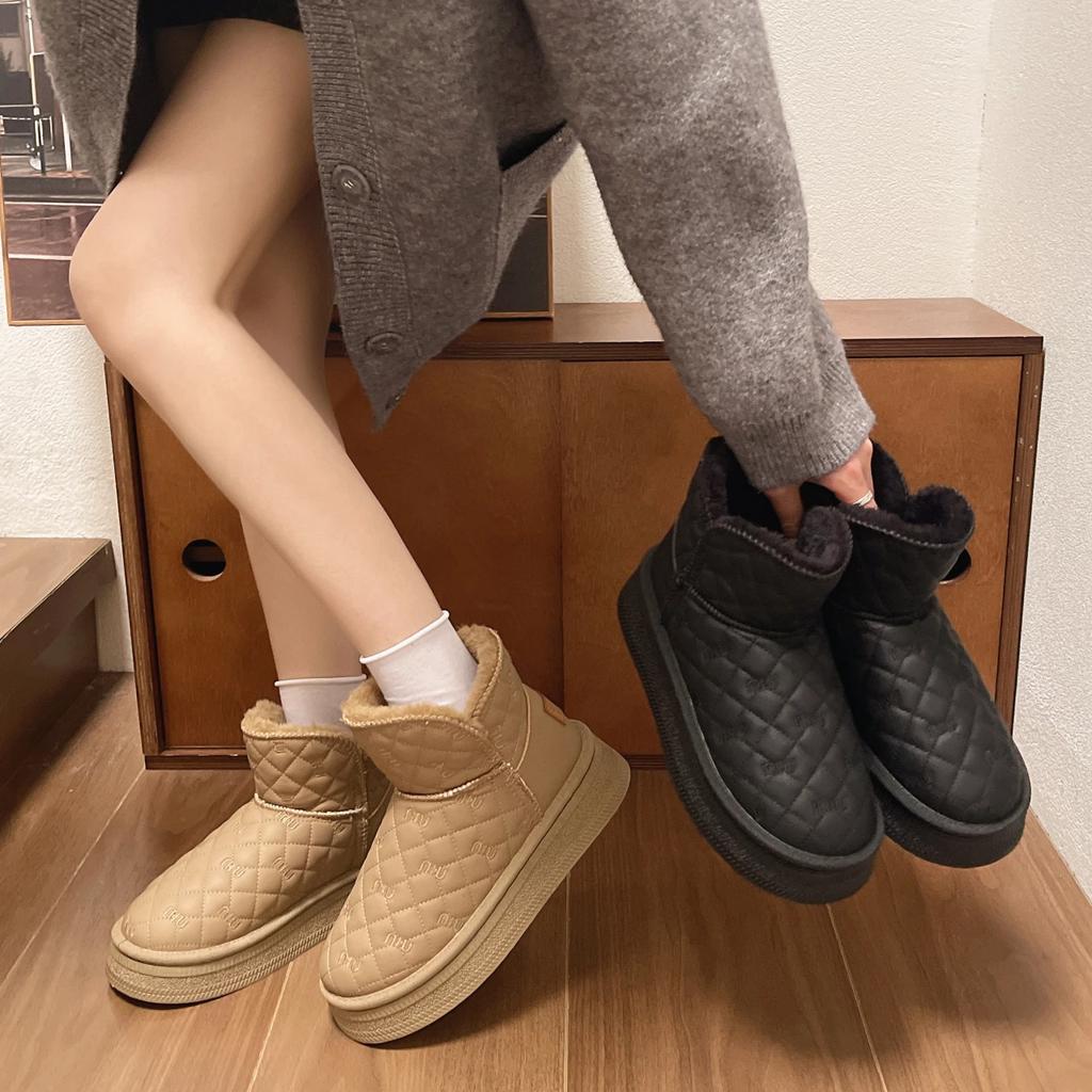 Fashion 2025 Winter New Fashion Women's Snow Boots Plush Lined Non-slip Short Cotton Boots Pu Thick Soled Cotton Shoes
