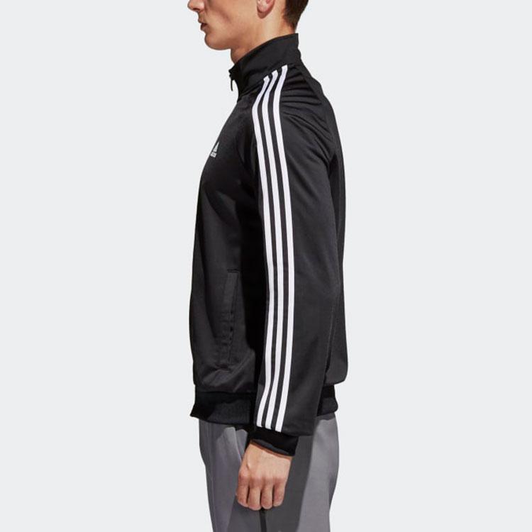 Adidas Logo Print Striped Stand Collar Track Jacket Men Outerwear Black BR1024