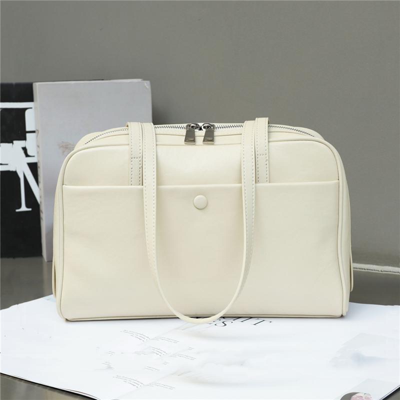

Hifashi Retro Genuine Leather Bowling Underarm Shoulder Bags For Women 2026 Luxury Designer Large Pillow Tote Ladies Handbags бежевый