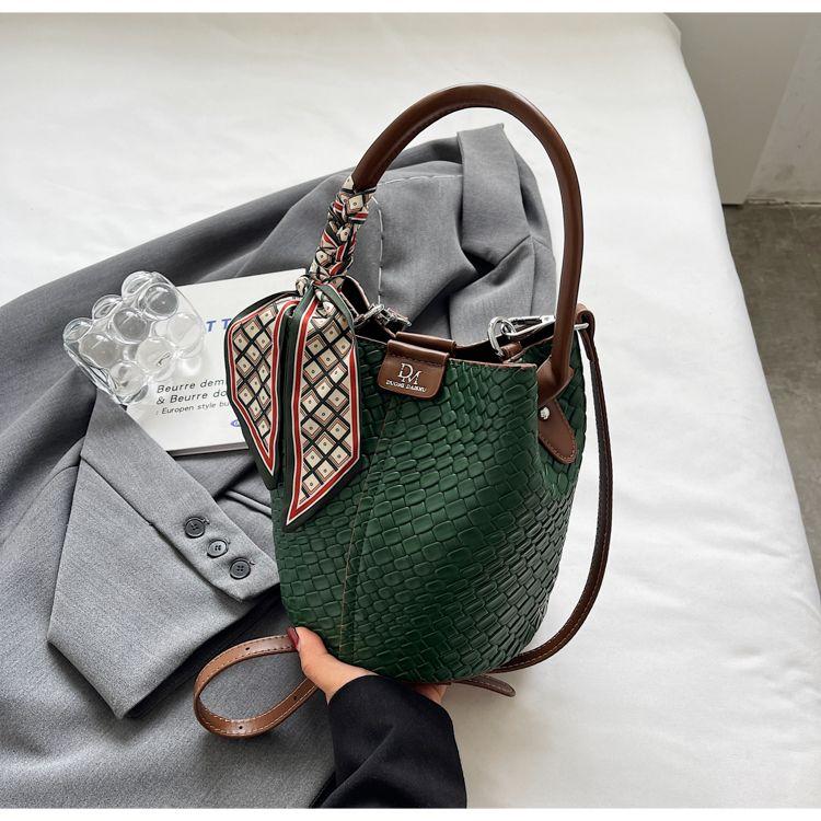 Bucket Bags Women Woven Pattern Handbag Scarves Handheld Messenger Totes Bag