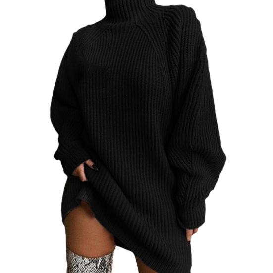 Women's Fall Turtleneck Sweater Dress Oversized Cable Knit Long Sleeve Short Dress Casual Pullover Mini Dress
