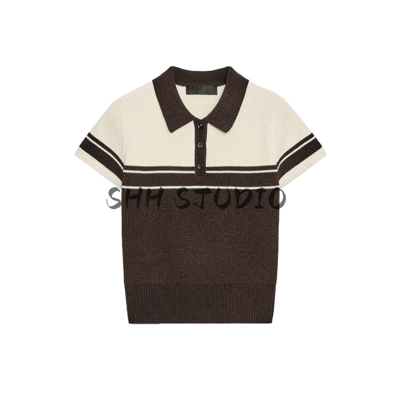 Autumn New Women's Clothing American Button Design Rib Knitting Polo Shirt Collar Short Sleeve Tops 4938102