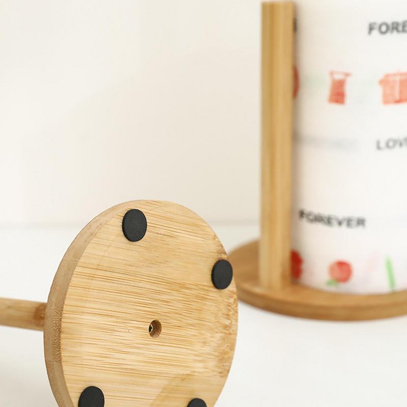 Wood Paper Towel Holder Kitchen Roll Paper Towel Holder Bathroom Tissue Vertical Stand Anti-Skid Base Paper Towel Storage Holder