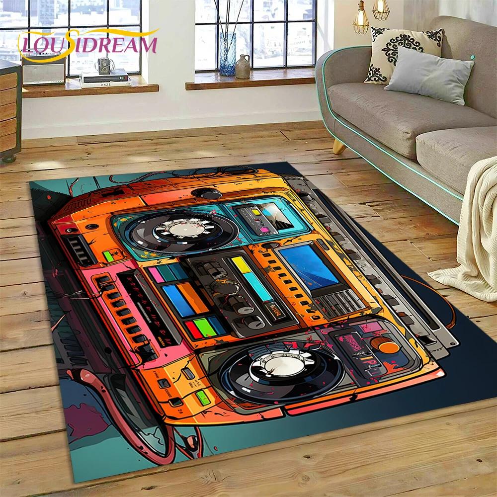 3D Music Cassette Tape Retro Recorder CD Instrument Carpet Rug for Bedroom Living Room Home Sofa Decoration, Kid Decor Floor Mat