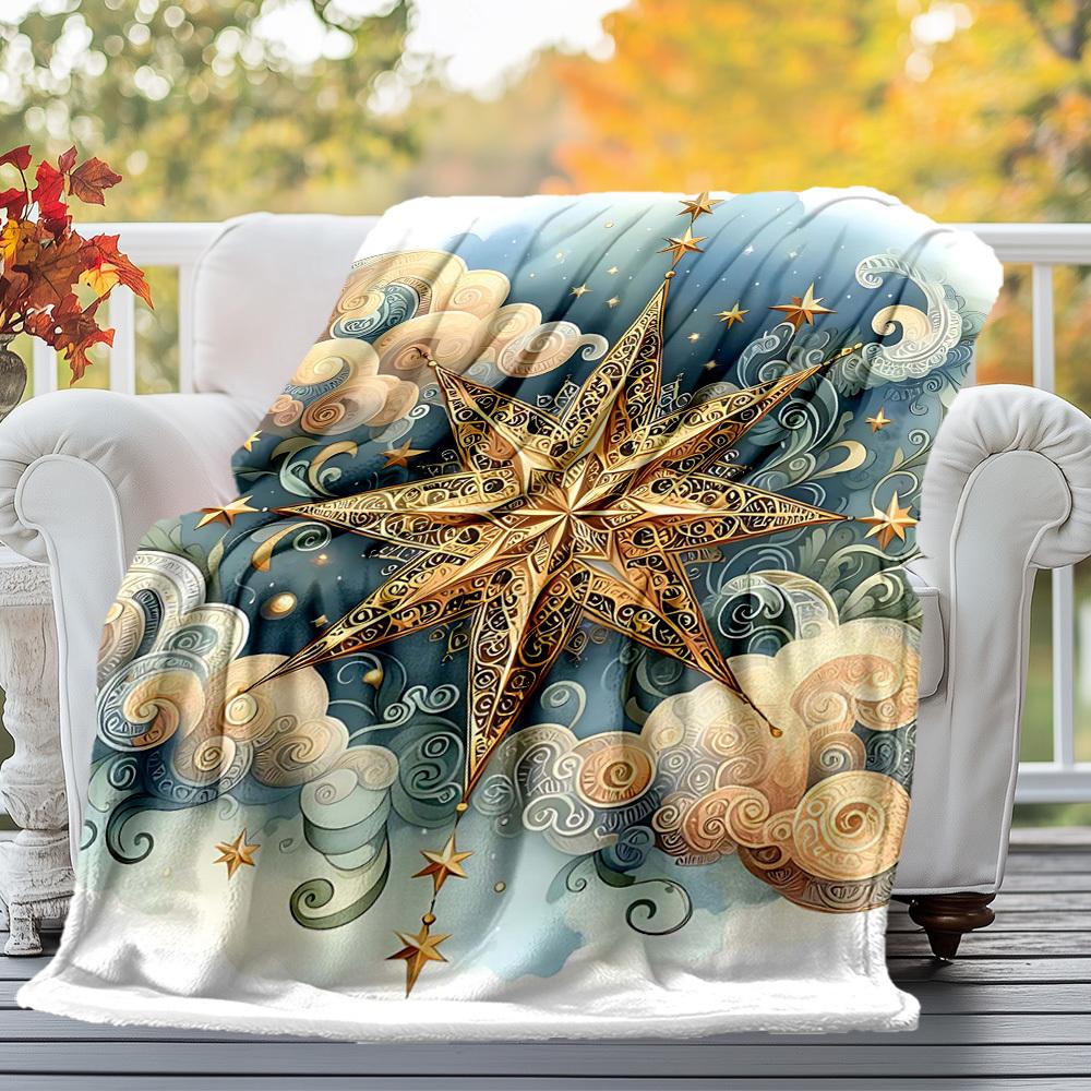 1PC Star CloudOutdoor Flannel Blanket - Soft Plush Decor for Picnics, Camping, Bedroom, Playroom, Office, or Lunch Break 1237A