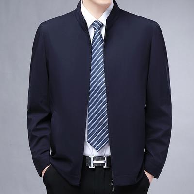 Dad Dress Stand Collar Jacket Zipper Shirt for Men Spring and Autumn New Middle-aged Men Business Casual Solid Color Coat