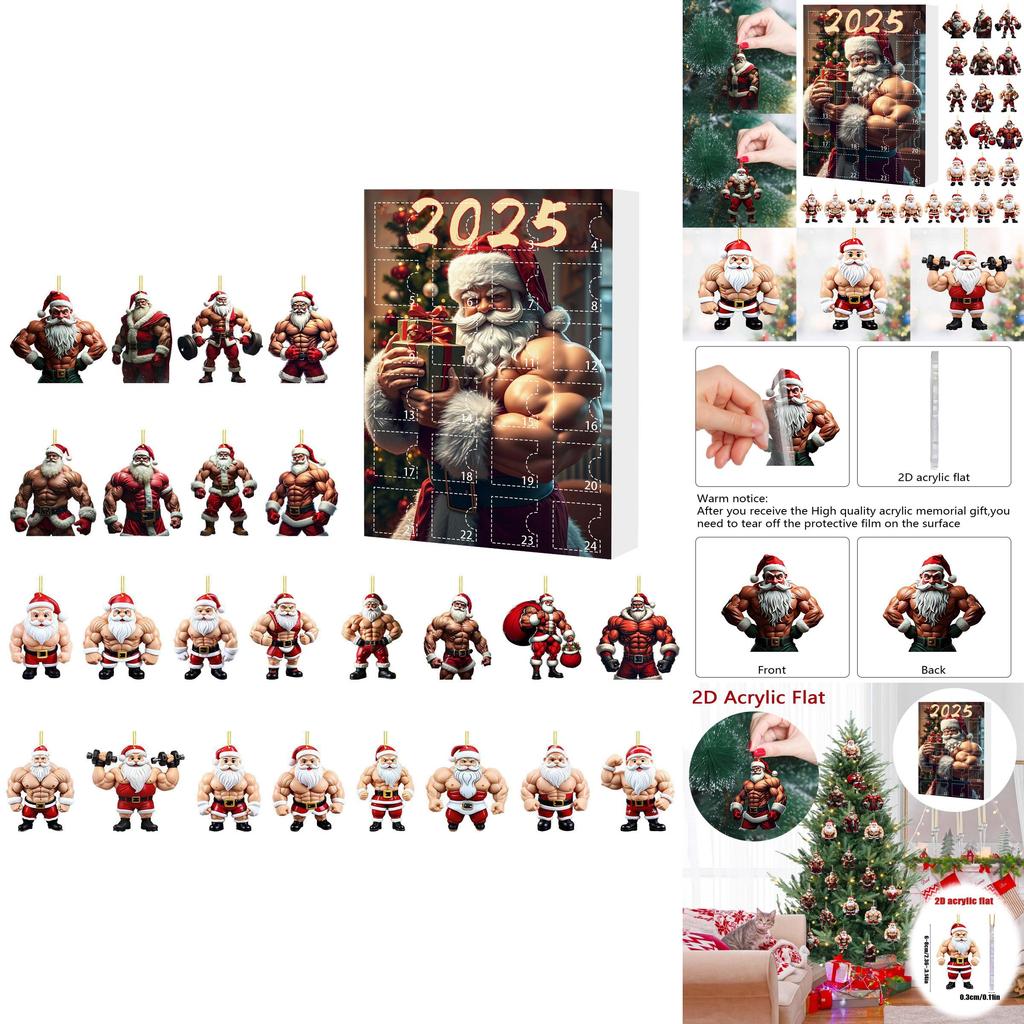 Vánoční odpočítávací slepý box s svalnatou postavou Santy pro dekoraci vánočního stromku a jako dárek