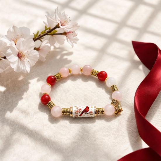Bracciale Uccelli Benedizione con Scatola Regalo Premium, Bracciale con Perline Rosa Multicolore Design Elastico, Braccialetti Benedizione Ape Colibrì per Donne