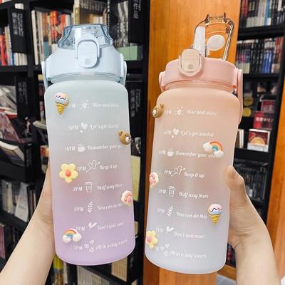 2000ml Large-Capacity Water Bottle With Bounce Lid Graduated Cup Handle Frosted Kettle Sports Gradient Bottle Straw For Fitness