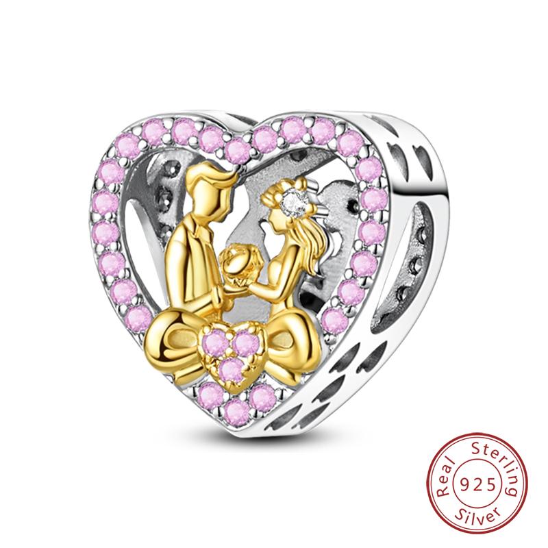 Copper Pink Love Series Charm Love Cube Little Bear Luminous Pendant Fit Original Bracelet Romantic Wedding Jewelry