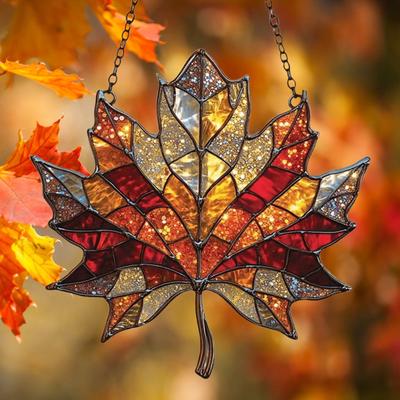 Maple Leaf , Acrylic Stained Glass Window Decorations, Maple Leaf Decorations, Window And Wall Hangings, Thanksgiving Fall Party Supplies.