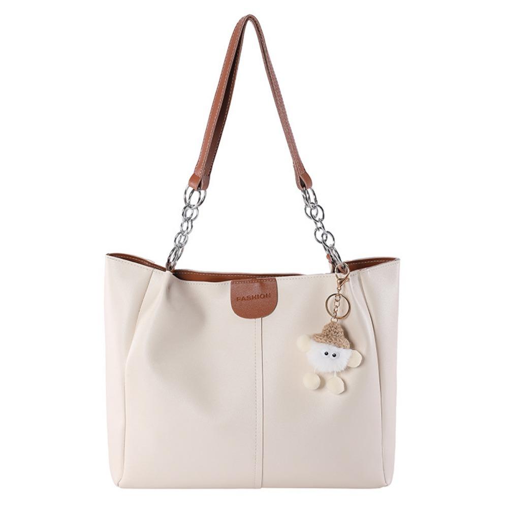 

Solid Color Commuting Tote Bag PU Class Bag Fashion Women Shoulder Bag College Students коричневый