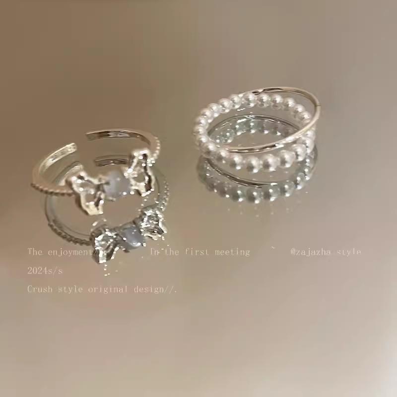 Cat's Eye Stone Bow Opening Pearl Ring - Women's Summer Luxury High-End Sexy Ring for Index Finger - Sweet Finger Ring