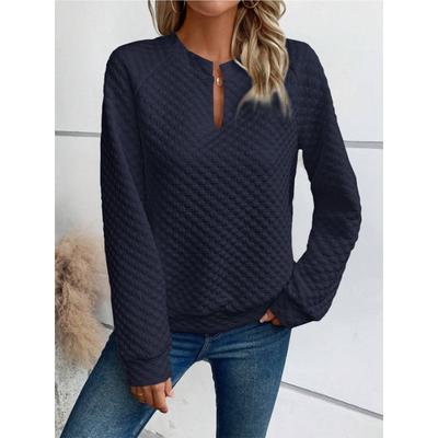 Damen Einfarbig V-Ausschnitt Patchwork Langarm Lässiges Sweatshirt