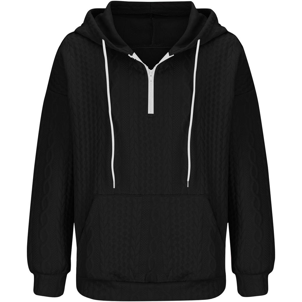 Women's Solid Casual Dough Twists Texture Drawstring Hoodie Top Sweater