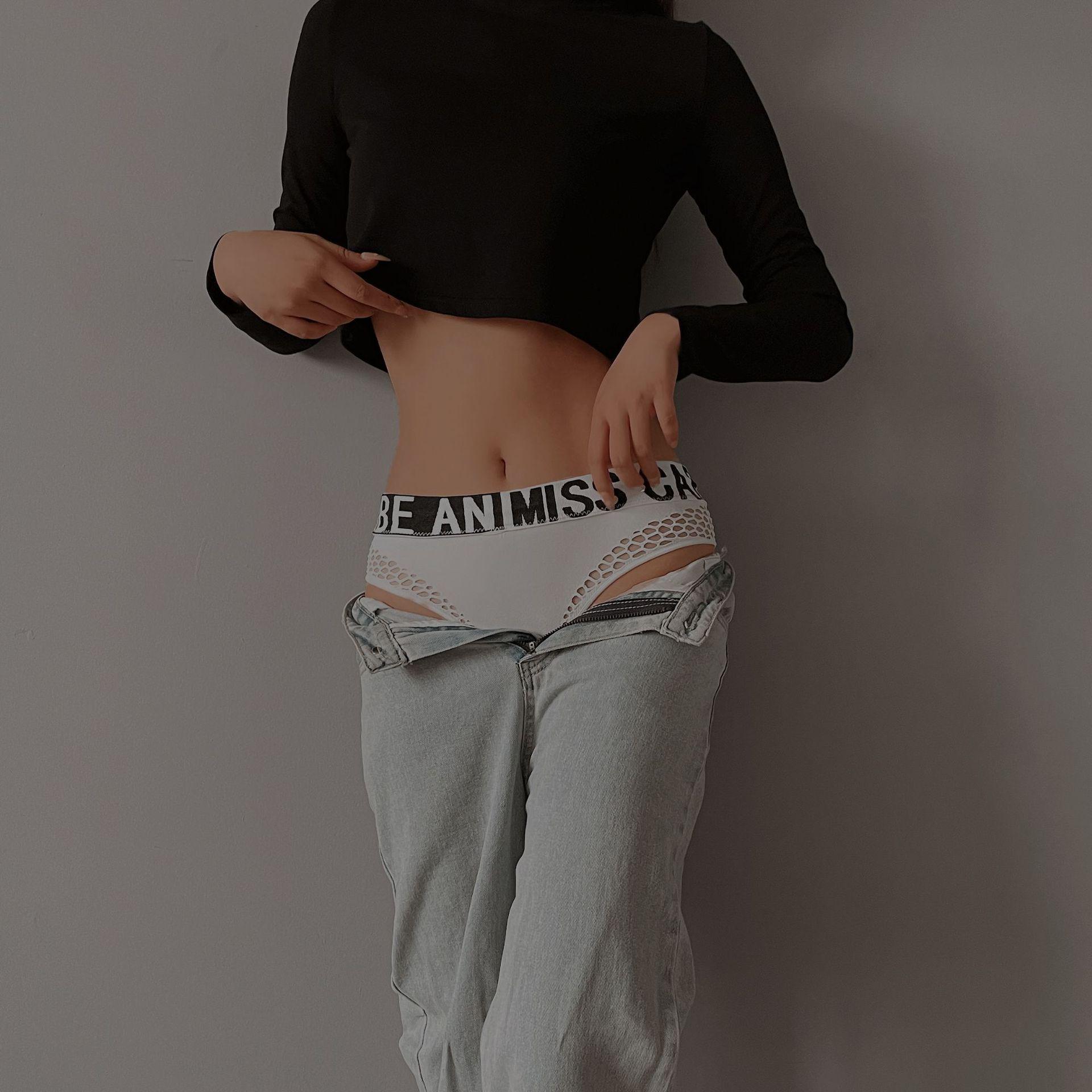 

Європейські безшовні сітчасті стрінги з низькою посадкою - Жіночі спортивні з літерою Т-подібна спинка M білий