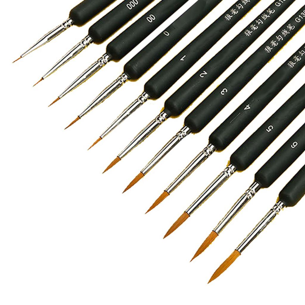 11Pcs Detail Paint Brush Set Ergonomic Handle Soft Weasel Hair Good Adsorbability Detail Brush for Line Drawing Dark