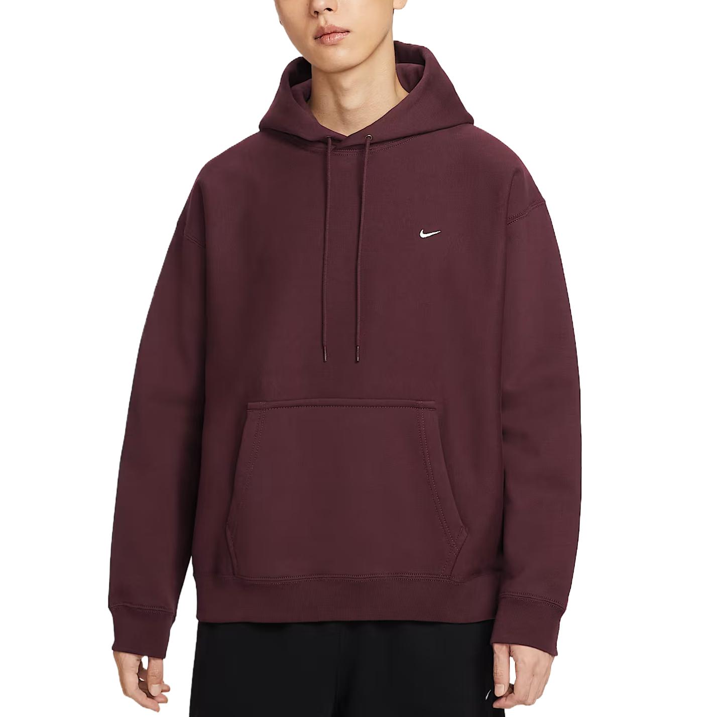 Nike Solo Swoosh Fleece Pullover Hoodie Men s Burgundy Crush White HV1083-652 M