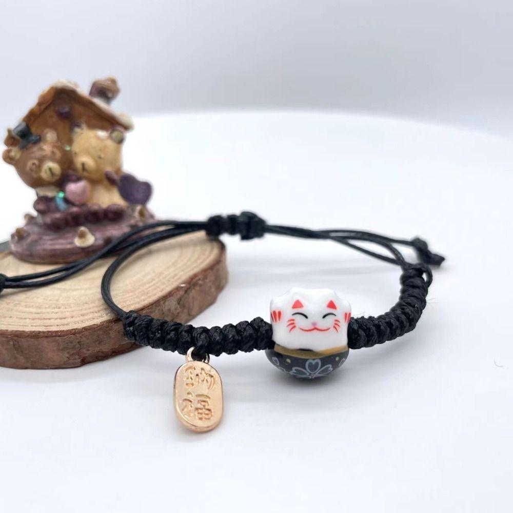 Handmade Maneki Neko Bracelet Hand Rope Women Hand Ring Adjustable Red Braided Rope  Women