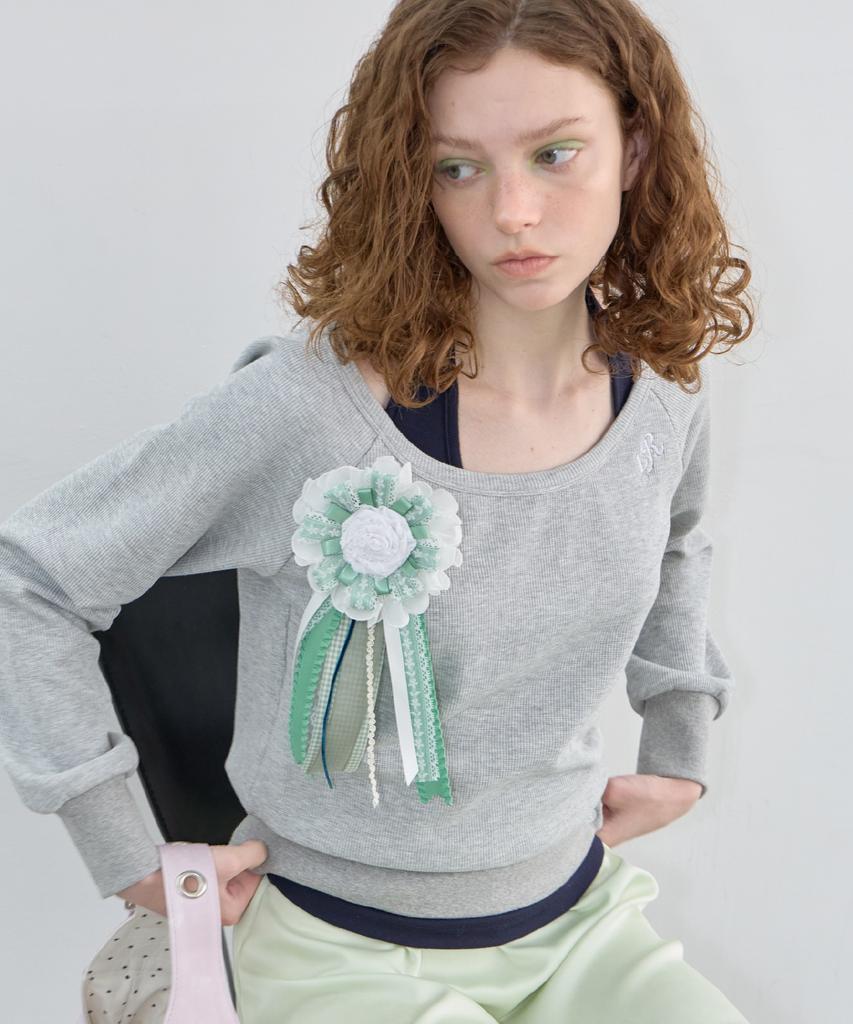 Leteoli Button Off-Shoulder Long Sleeve_Grey
