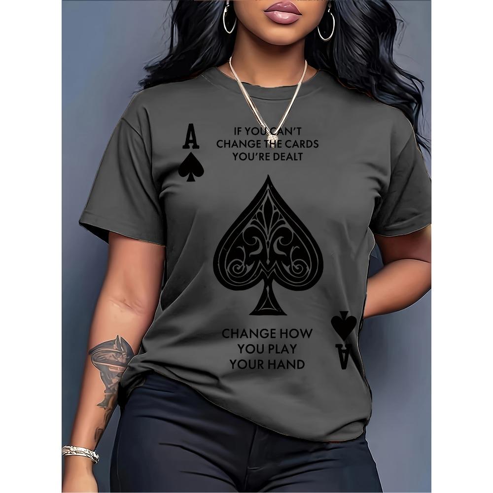 

Plus Size Women s Ace of Spades Graphic T-Shirt - Casual Short Sleeve Crew Neck Top 5XL