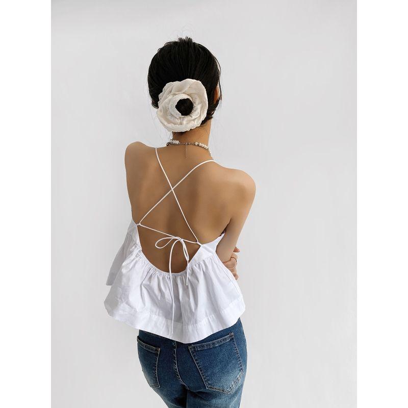 Za2025 Summer New Women Clothes Sexy Backless Frill Hem Poplin Sling Top 3666100 250
