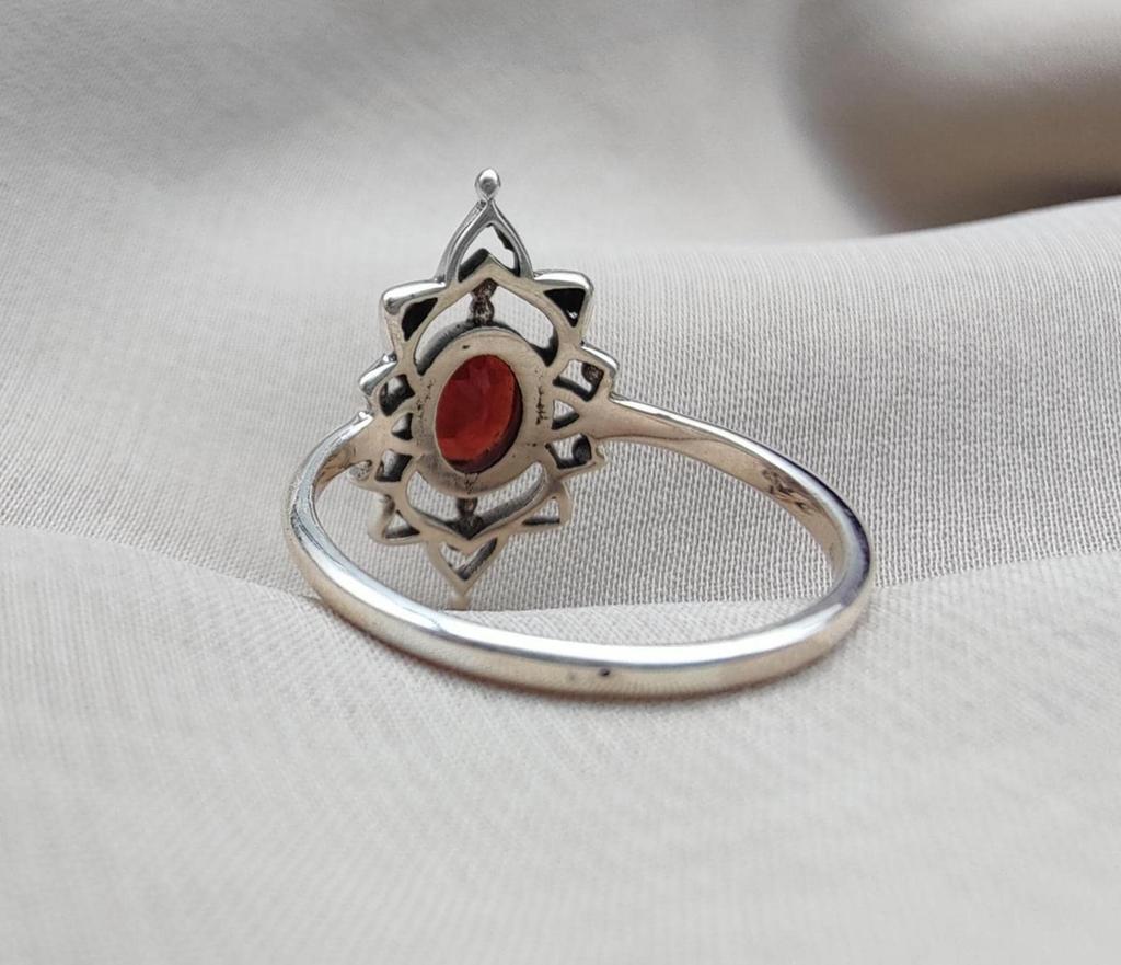 Red Garnet Ring: 925 Sterling Silver Boho Engagement Jewelry