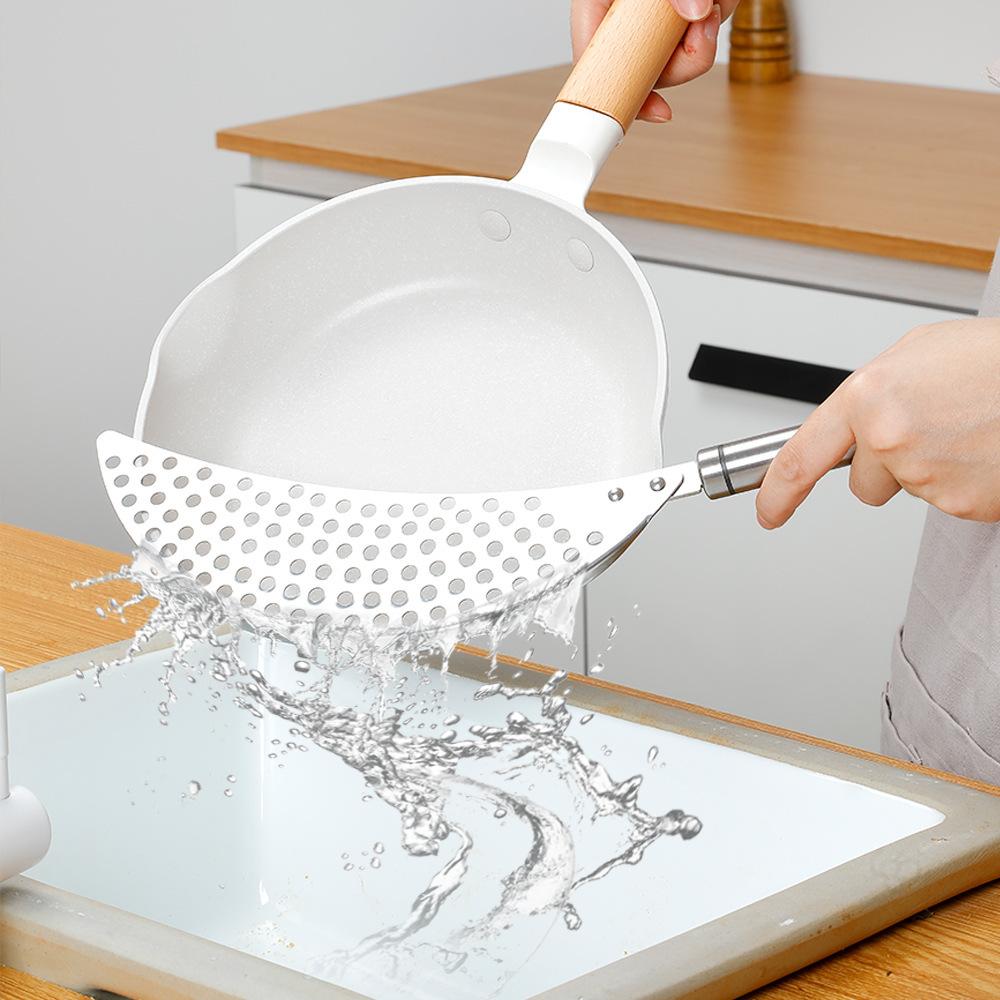 Stainless Steel Strainer Pot Side Pan Drainer Leakproof Vegetable Rice Wash Water Filter Basket Baffle Drainer Tool Home Kitchen