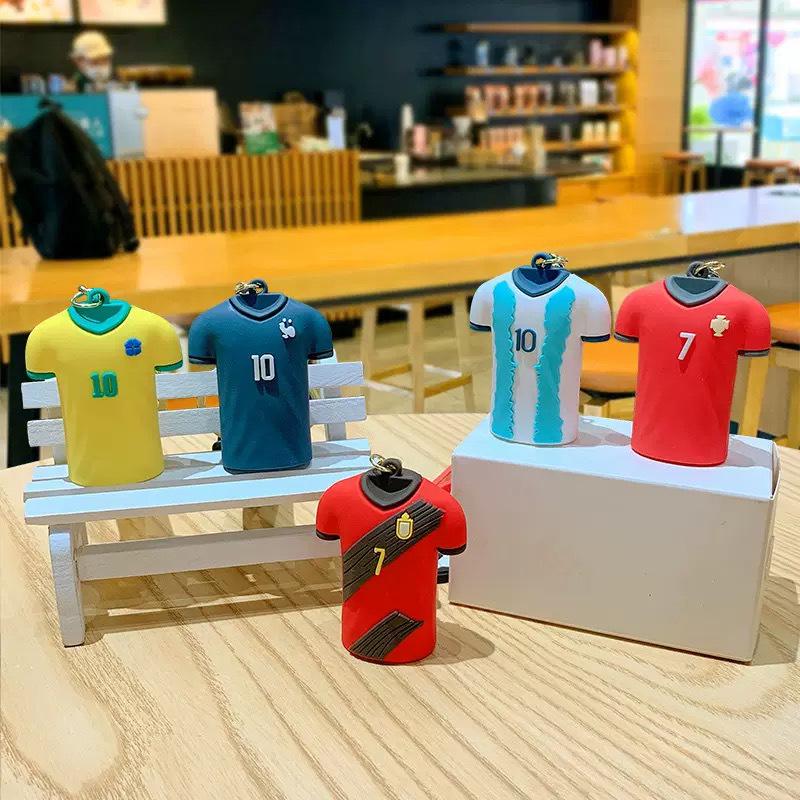 Cartoon Football Jersey Keychain: Cute Ronaldo, Messi, Mbappé, Neymar Car Bag Pendant, Non-Fading