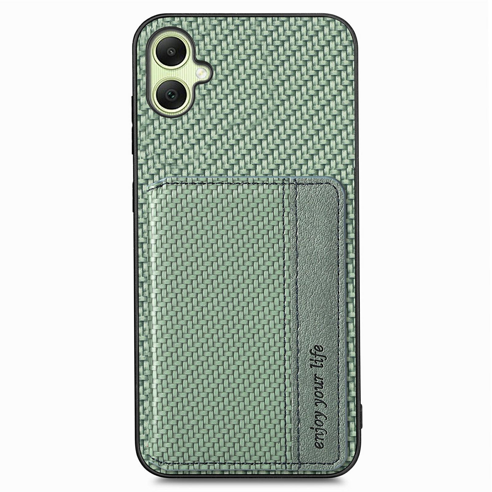 

For Samsung Galaxy A06 4G Case RFID Blocking Card Holder Carbon Fiber Leather+PC+TPU Phone Cover Green