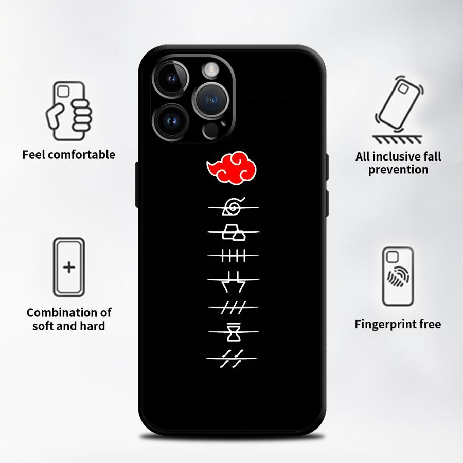 Case for iPhone 15 16 14 Plus XS Max 13 12 11 17 Pro Max 7 8 17Air XR Black Soft Phone Cover Cartoon Akatsuki Logo