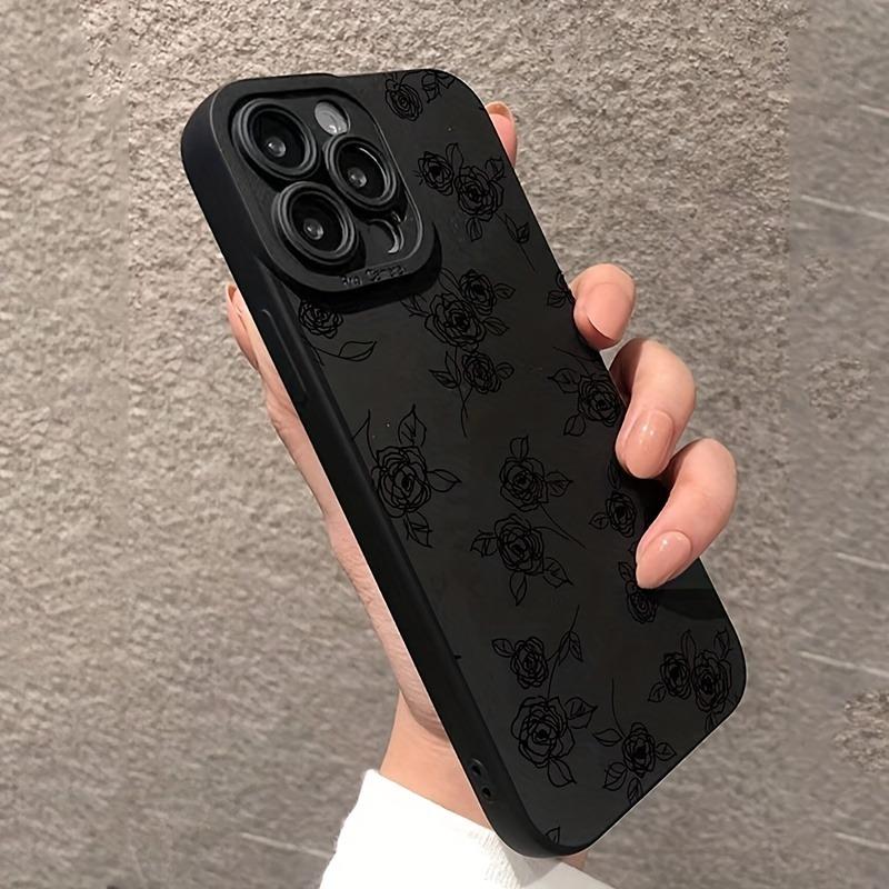 1 Black Rose Print Phone Case, Suitable for iPhone 17, 16, 15, Plus, Pro, Max Series Phones - Suitable for Use as a Gift