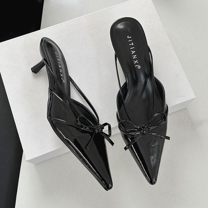 

Мода Лето 2025 Новые Женские Шлепанцы Мюли на Низком Каблуке Женские Слайды Модная Обувь с Бантом-Бабочкой Женские Шлепанцы на Каблуке Сандалии Туфли 35 чёрный