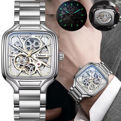 Novo relógio mecânico masculino fashion casual negócios esqueleto out masculino relógio de pulso automático aço relógios masculinos