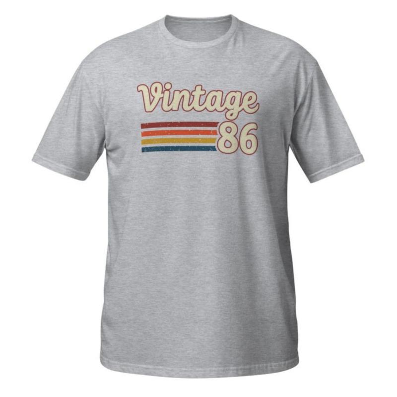 1986 Vintage 40th Birthday Printed TShirt Tops Softstyle Cotton Gift Retro Style Unisex Adult Tee Fashion Regular Short Sleeve