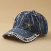 Shiny Rhinestone Cowboy Baseball Cap, Decorated With Glittering Crystal Stars / Heart-Shaped Embellishments. Adjustable Casual S