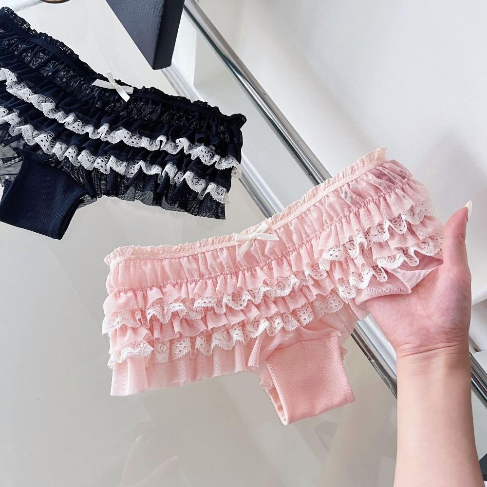 Bow Mesh Women's Underwear Ruffle Sweet Lace Briefs Cute Lace Panties Gift