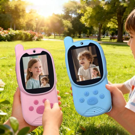2 Stück Kinder Video-Intercom Spielzeug mit Bildschirm Große Reichweite Handheld Drahtloses Interphon mit Stimmeffekten Innen Außen Jungen Mädchen 2-Wege-Funkgerät Spielzeug
