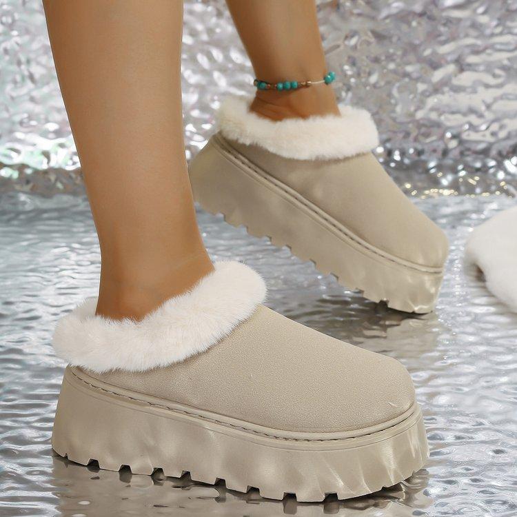 Large Size Thick-soled Cotton Slippers Women's New Winter Velvet Thickened Warm Retro Snow Boots