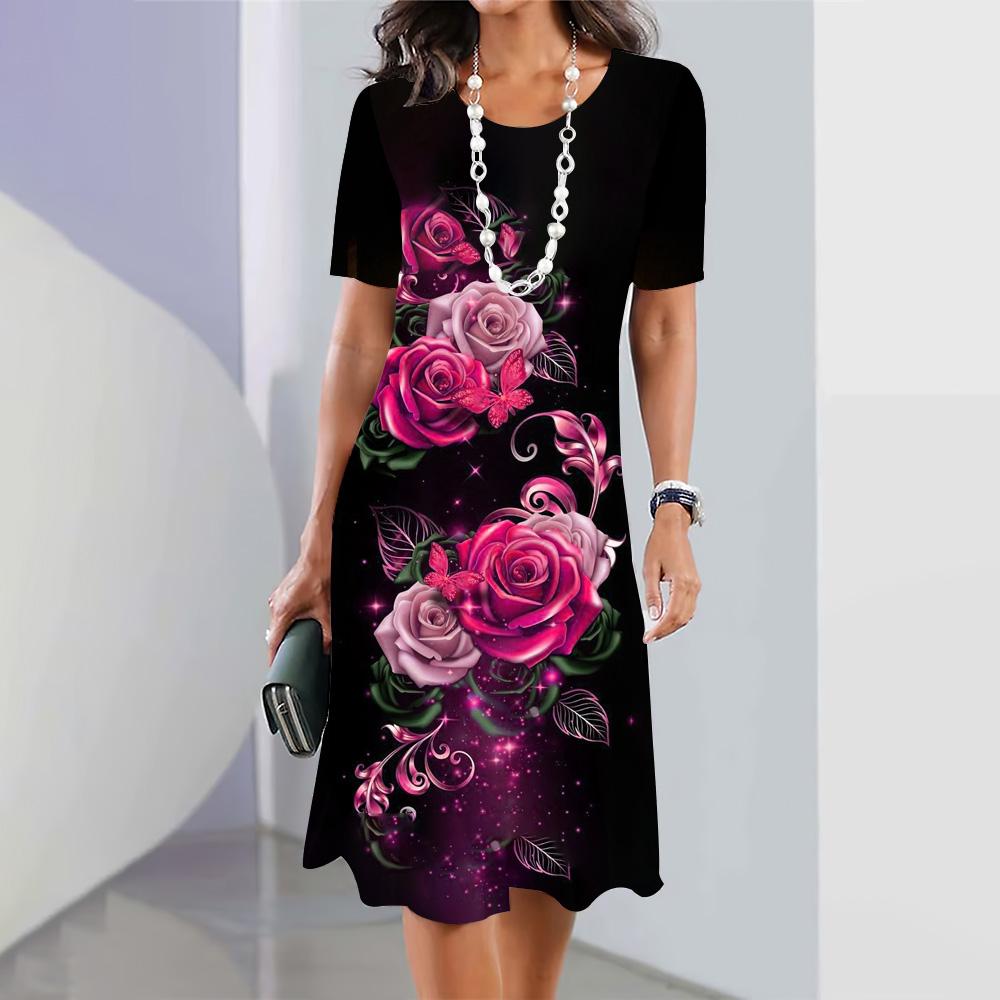2025 New Summer Women's Outdoor Casual Fashion Short-sleeved Bohemian Hawaiian Style Floral Print Women's Clothing