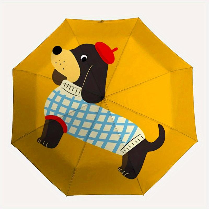 1pc Dachshund Beret Automatic Umbrella - Auto Open/Close Folding Umbrella with Reinforced 8-Rib Frame, 091