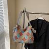 Color Block Tote Bag Women Print Plaid Shoulder Bag