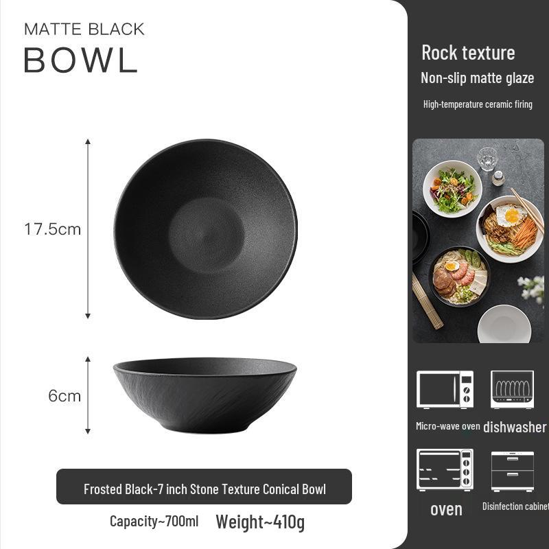 Stone Pattern Frosted Ceramic Bowl - Conical Hat Design, Large White Rice/Salad/Noodle/Soup Bowl