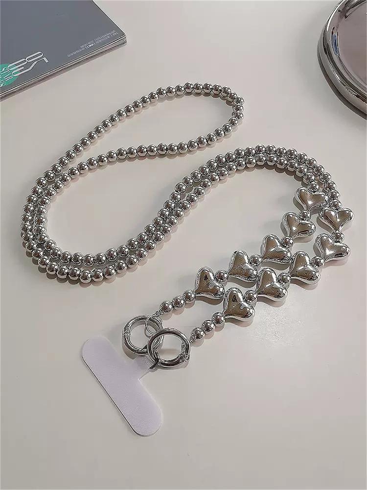 Korea Retro Love Heart Long Mobile Phone Anti-lost Lanyard Halter Chain Outdoor Hanging Chain Phone Case Chain Diagonal Lanyard
