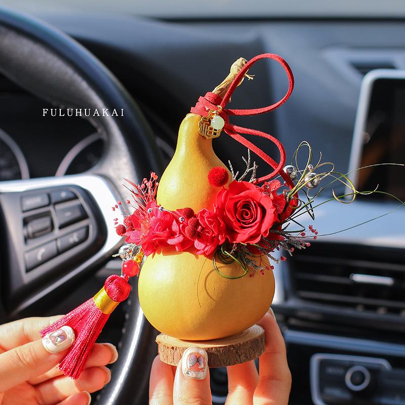 Lu Yi Handmade Eternal Flower Fortune and Prosperity Car Hanging Pendant - Chinese Style New Year Blooming Rose Gourd Decor.